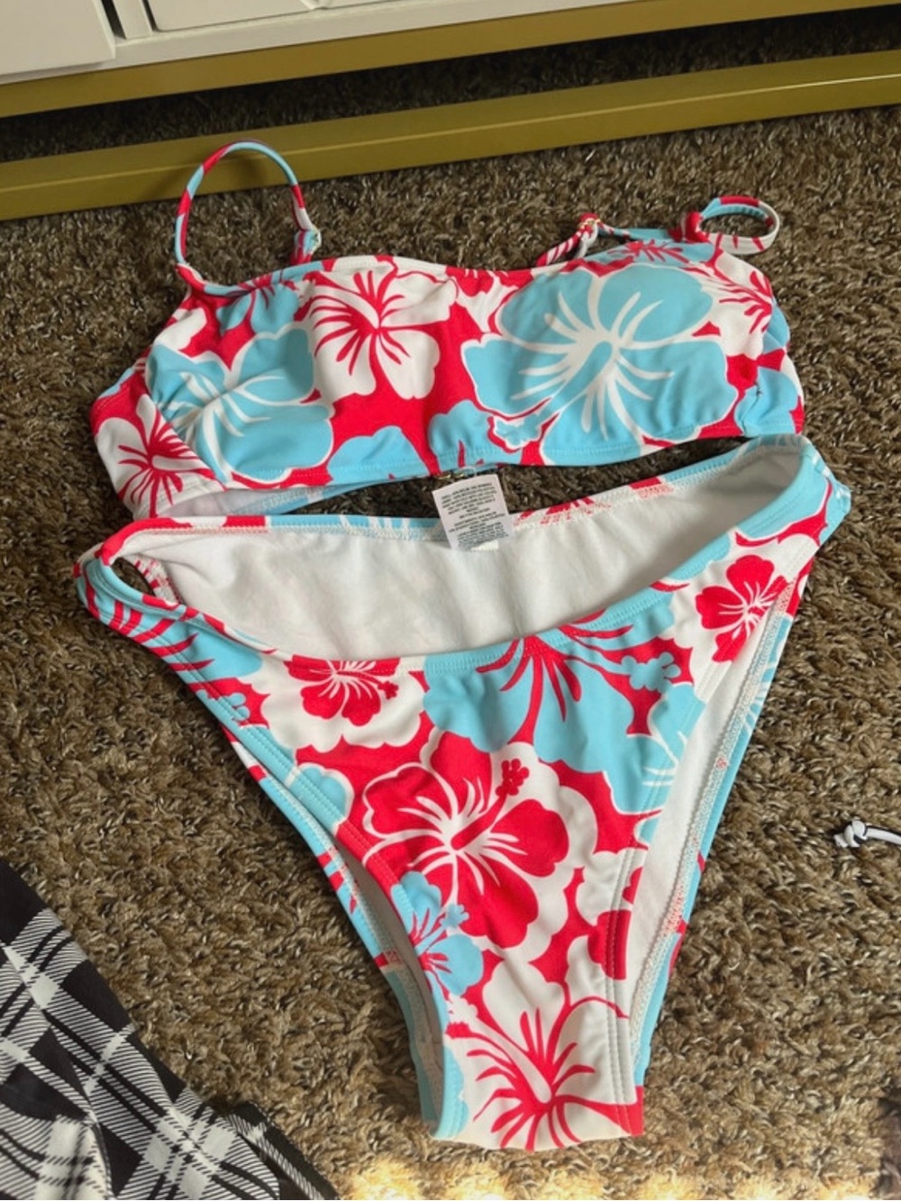 Kids Floral Two-Piece Bikini Swimsuit - Red & Light Blue